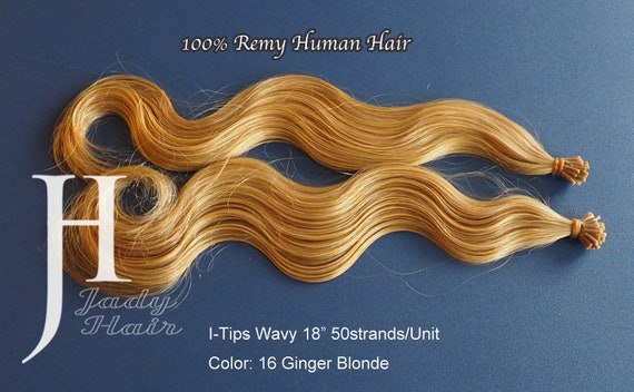 I-Tip Hair Extension 18", Wavy and straight, 1G/strand  Color 16 Ginger Blonde  100 Strands/pack 100% Remy Human Hair