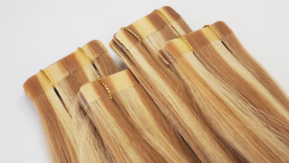 Tape in Hair Extension, 18", Double Drawn, 100% Remy Human Hair, 27/613 Warm Blonde Highlighted, 20pc/pack, 50g/pack