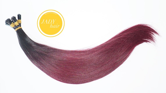 I-Tip Hair Extension,22",Silky Straight,100%Virgin Remy Hair,Ombre Color #1B-99J(From OFF BLK to BURGUNDY ),120 strands/ pack, 1g/strand