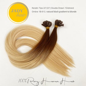 100% 人間のレミーヘアエクステンション、ケラチンチップ 22-23 インチダブルドロー、オンブル 4-613 チョコレートブラウンからブロンドへのグラデーション、100 sts/パック、1g/ストランド