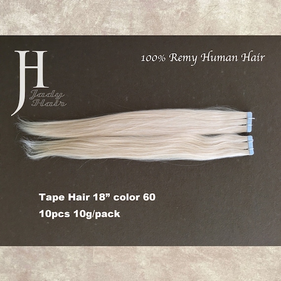 Tape in Hair Extension, 18", 100% Virgin Remy Human Hair, #60 Platinum Blonde, 20pc/pack, 50g/pack