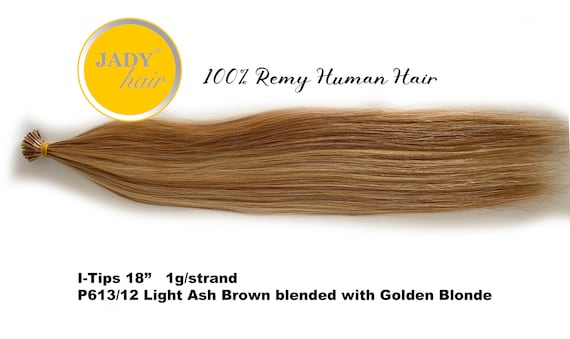 I-Tip Hair Extension 18", 1G/strand  Color P613/12  Golden blonde Highlighted with Light Ash Brown 100Sts/pack Wavy and Straight
