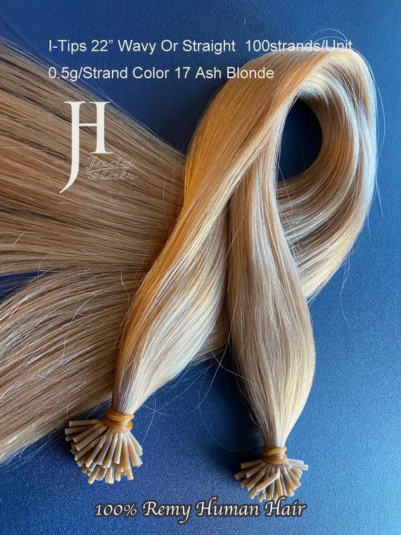 I-Tip Hair Extension 22" and 18" , 0.5G/strand  Color 17 Ash Blonde 100Sts/pack Wavy and Straight available 100% Remy Human Hair