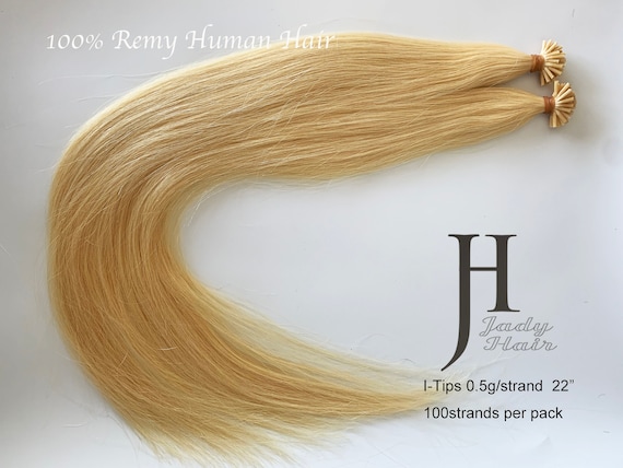 Human hair extensions I-tips 18" color 60 Platinum Blonde 100Sts/pack Wavy and Straight available, 0.5g/st.