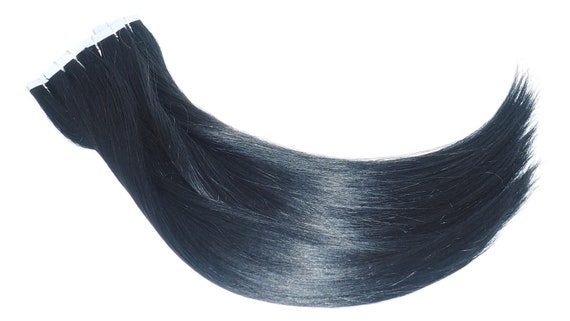 Tape in Hair Extension, 18"(actual to 19"), Double Drawn, Straight, 100% Virgin Remy Human Hair, #1 Jet Black, 20pcs/pack, 50g/pack