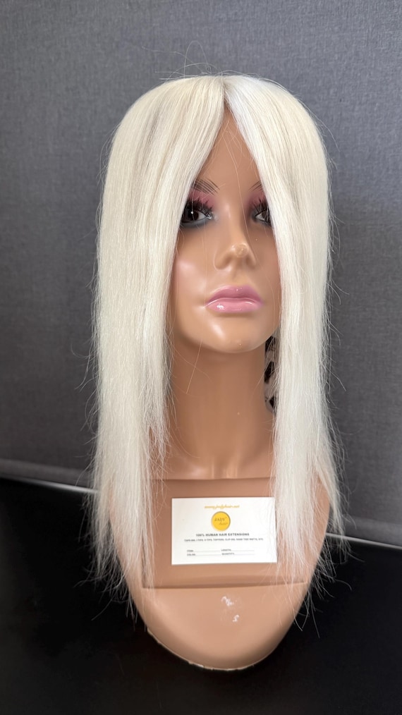 100% White Human Hair Lace Topper, 14"  6.5x5" Base