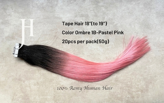 Tape in Hair Extensions 18"(19"), 100% Human Hair, Ombre Color#1B-Pastel Pink(Off black gradient to Pastel Pink),20PCS/pack,50G/pack