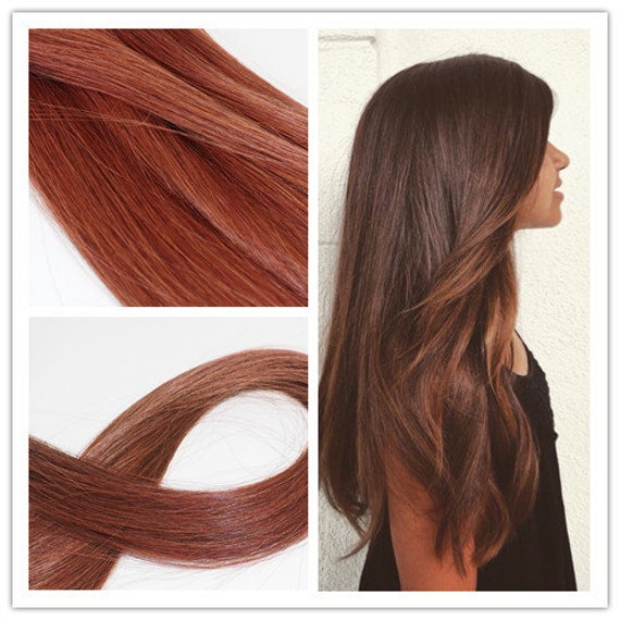 Tape in Hair Extension, 18", Double Drawn, Silky Straight, 100% Virgin Remy Human Hair, #33 Dark Auburn, 20pc/pack, 50g/pack