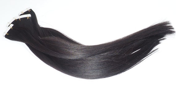 Tape In Hair Extension 18 Inch Real Human Hair, Double Drawn Hand Made Silky Straight Color #1B Off Black 20pcs/Pack