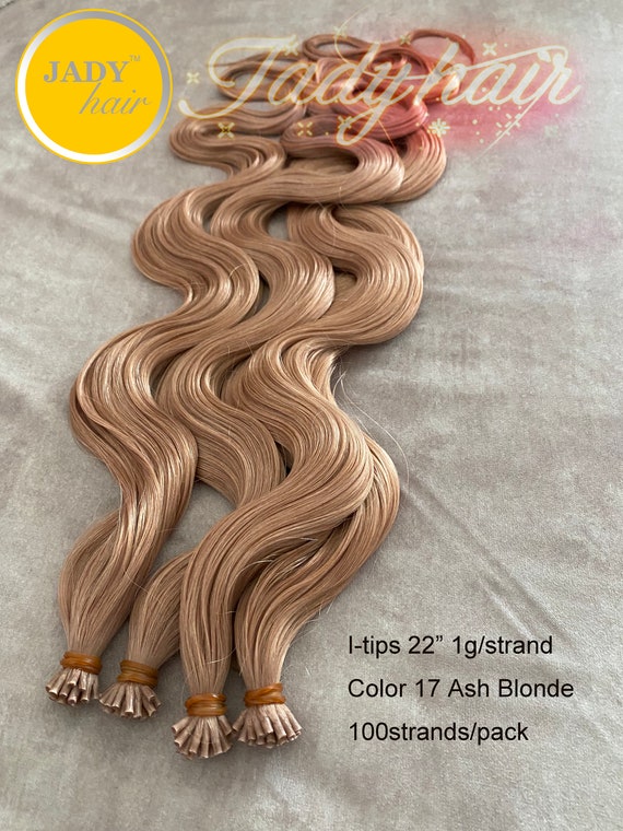 I-Tip Extension, 18-19" and 22-23" Wavy  100% Real European Hair, Color 17 Ash Blonde, 100strands/ pack