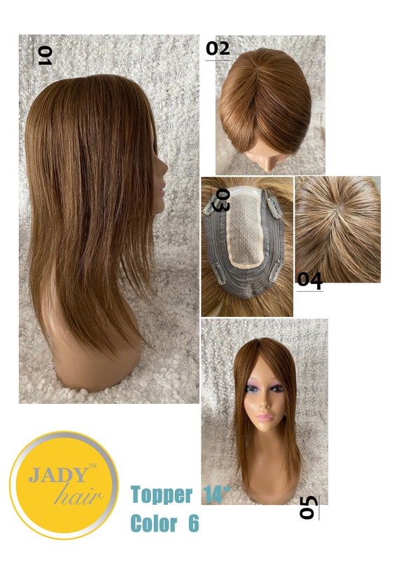 100% Remy Human hair Topper 14", hand Injected Silk Top, base size6.5X5". Undetectable and Invisible. various colors