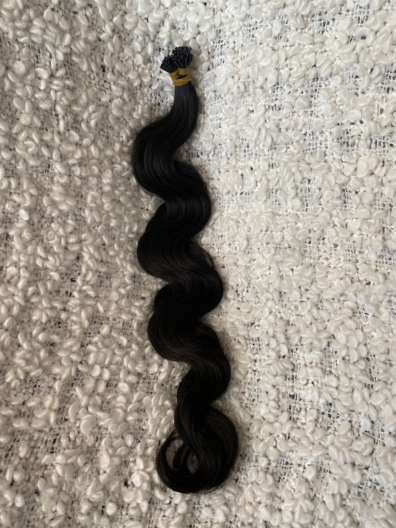 Human Hair Extension, I-tips 22" (to 23") double drawn, 100% Remy Human Hair,Color #1B (Off Black),100 strands/ pack, 1g/strand