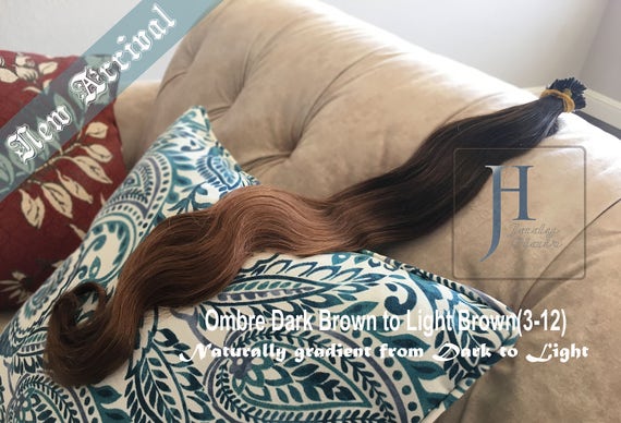 I-tip Hair Extension, Body Wave 26",100% Remy Human Hair, Ombre Color #3-12 (From DK BRN to Light Brown),120 strands/ pack, 1g/strand