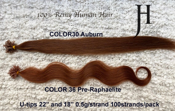 100% Human Hair, U-Tip Hair 18" and 22", Red head color 30 Auburn, 0.5G/strand, 100Sts/pack Wavy and Straight