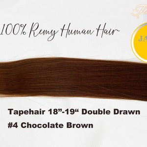 テープインヘアエクステンション、18インチ(19インチ)ダブルドロー、シルキーストレート、100%バージンレミー人毛、#4チョコレートブラウン、20個/パック、