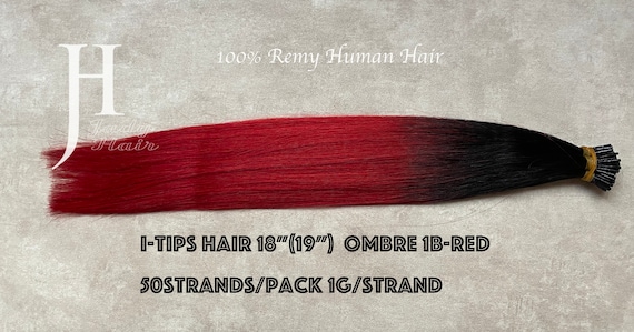 I-Tip Hair Extension 18"(To 19"),100% Human Hair,Ombre Color #1B-Red (Off Black gradient to Red),50 strands/ pack, 1g/strand