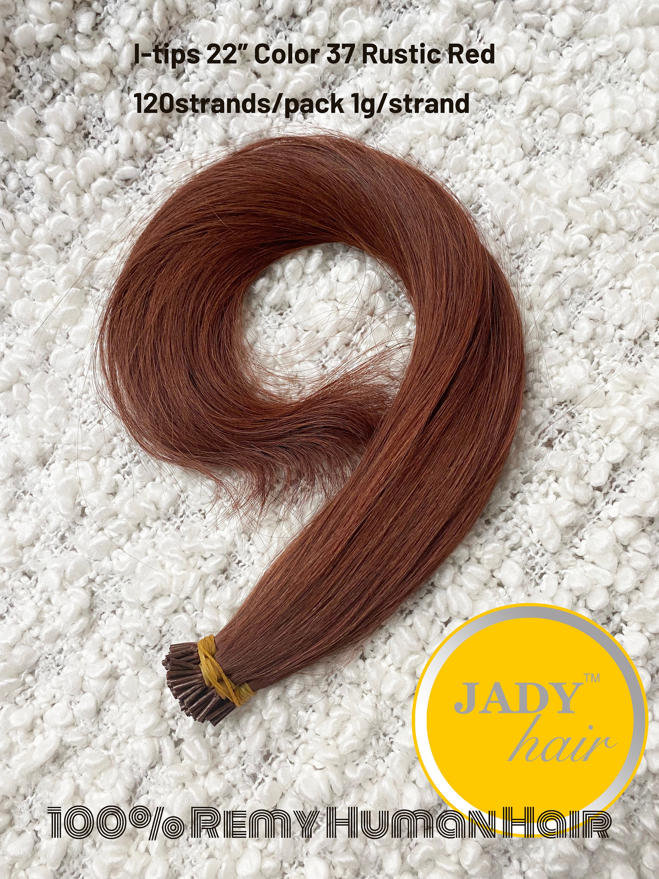 I-tips 22 100% Remy human hair extensions, color 37 Rustic Red, 120strands/pack 1g/strand thick volume of length I-tips 22 100% Remy human hair extensions, color 37 Rustic Red, 120strands/pack 1g/strand thick volume of length