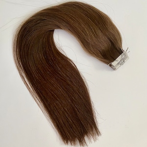 18-19インチ テープイン ヘアエクステンション 人毛 ダブルドローイング ハンドシルキーストレート カラー #2 ダークブラウン 40本 100g/パック