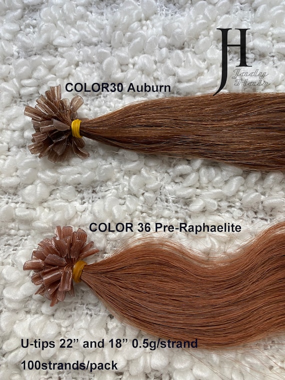 100% Human Hair, U-Tip Hair 18" and 22", Red head color 36 Pre-Raphaelite, 0.5G/strand, 100Sts/pack Wavy and Straight