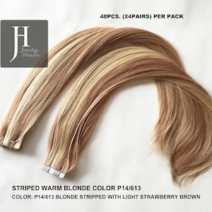 100% Virgin Remy Human Hair, Tape in Hair Extension Piano color P14/613 22Inches,Silky Straight , 48pcs/pack, 120g/pack