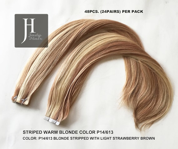 100% Virgin Remy Human Hair, Tape in Hair Extension Piano color P14/613 22Inches,Silky Straight , 48pcs/pack, 120g/pack
