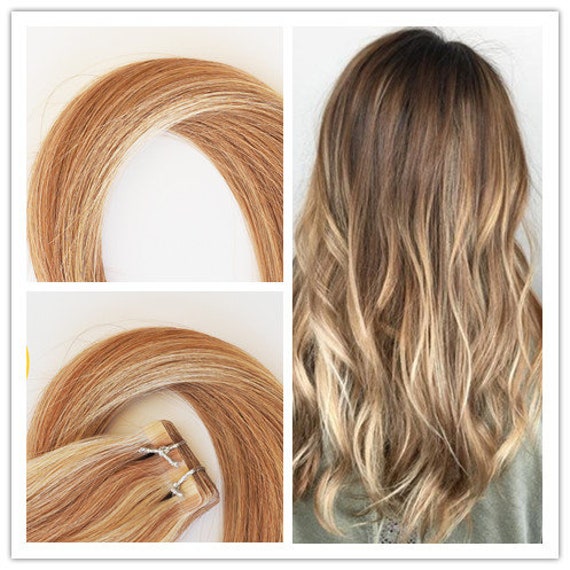 Tape In Hair Extension Warm Blonde Balayage P14 613 Thick 22 Etsy