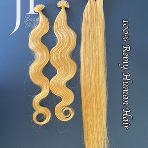 100% 人毛、U 字型チップ 18 インチ & 22 インチ、カラー 16L、ライト ジンジャー ブロンド 0.5G/ストランド、100 個/パック ウェーブとストレート