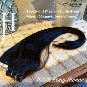 Tape-In 22-23Inches, Double Drawn, 100%  Remy Human Hair, Color 1(Jet Black)& 1B (Off Black), 40pcs/pack, 100g/pack