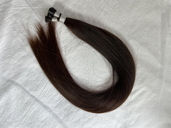 Human Hair Extension, I-tips 22" (to 23") double drawn, 100% Human Hair,Color #1B (Off Black),100 strands/pack, 1g/strand. Wavy and straight