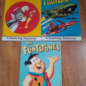 Retro Vintage 1980's Gary Kennedy Intarsia Cartoon character knitting patterns. Tom & Jerry, Thunderbirds, Flinstones. As new condition.