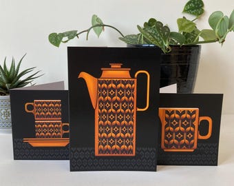 Art Cards, Hornsea Heirloom Coffee Set of 3 Cards, Mid Century Coffee Pot, Hornsea Jug, Hornsea Cups and Saucers, Vintage Hornsea, Retro Jug