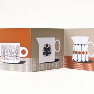 Carte d'art, pichets Mid-Century, carte pliée en deux orange et fauve, pichet Hornsea, pichet des années 60, pichet vintage, pichet à lait, pichet rétro, pichet Thomas, poterie Hornsea