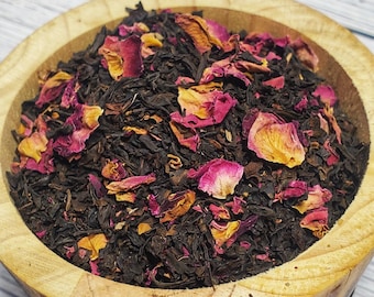 Black Rose Tea - Black Tea with Roses, Rose Tea, Natural Tea, Organic Loose Leaf Tea, Gift for Mom, Bloating Aid, housewarming gift