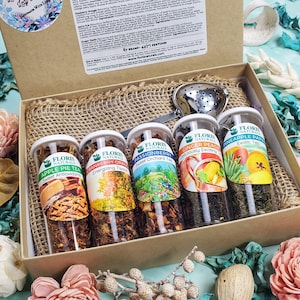 Tea Gift Box - Fruity Tea Box, Organic Loose Leaf Tea, Tea Sampler Gift Set, Tea Lover Gift, Tea Gift Set, Gift for mom, FREE Tea Strainer