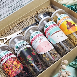 Tea Gift Box - Self Love Tea Box, Loose Leaf Tea Sampler Gift Set, Tea Lover Gift, Tea Gift Set, Organic Tea FREE Tea Strainer, Care Package