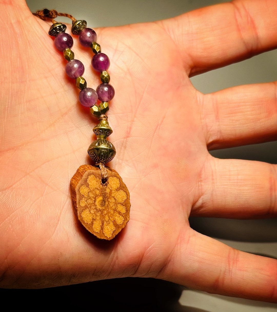 Tiny & Elegant Shipibo Ayahuasca Ritual Necklace Talisman | Amethyst ...