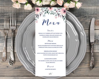 Pink Wedding Menu Template Menu Card Template Menu Printable Menu Wedding Table Setting Wedding Table Decor Wedding Dinner Menu Cards SPG1