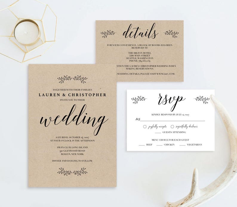 Rustic Wedding Invitation Cards Printable Classic Wedding Etsy Rustic Wedding Invitation Cards Printable Classic Wedding Etsy