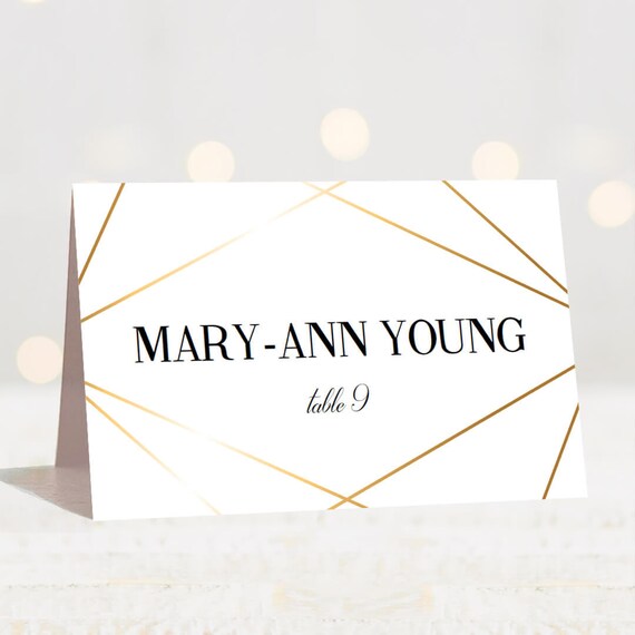 Gold Geometric Wedding Place Cards Printable Gold Wedding Name Etsy