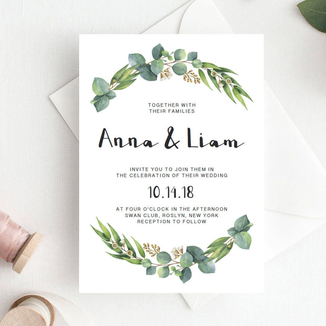 Green Wedding Invitation Template Download Green Leaf Wedding | Etsy Green Wedding Invitation Template Download Green Leaf Wedding | Etsy