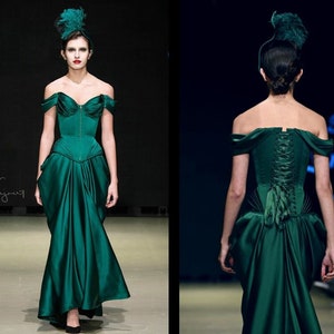 READY TO SHIP Green satin corset dress by Emerald Queen Art