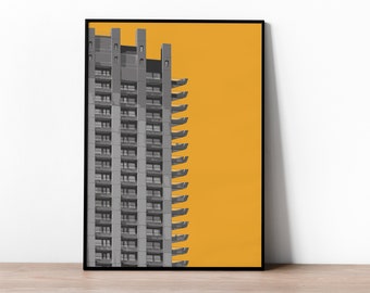 Barbican Estate Tower Brutalism Print | London Brutalist Architecture | Yellow A3