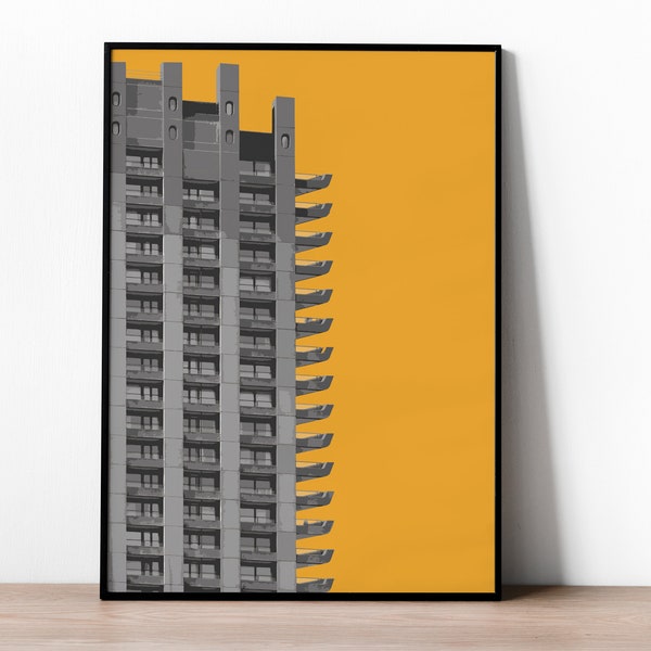 Barbican Estate Tower Brutalism Print | London Brutalist Architecture | Yellow A3