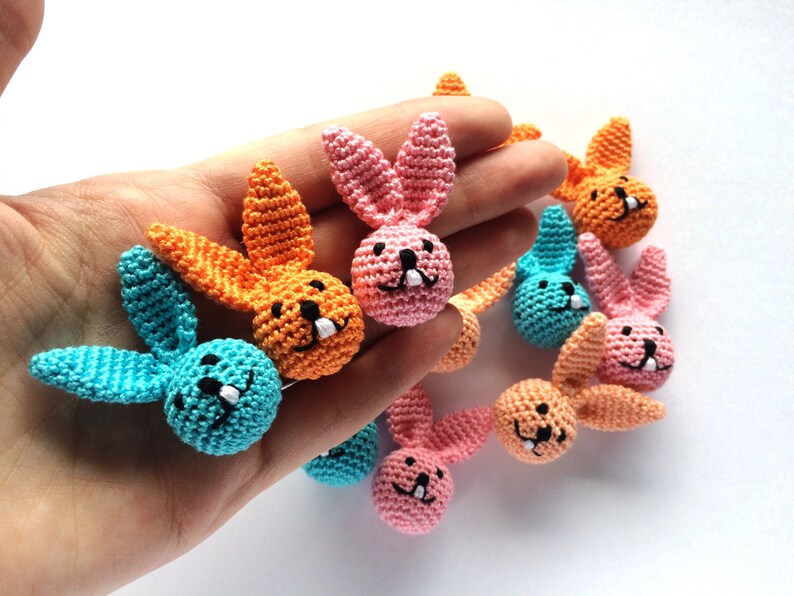 Crocheted animal heads Crochet beads of rabbits heads Wooden Etsy