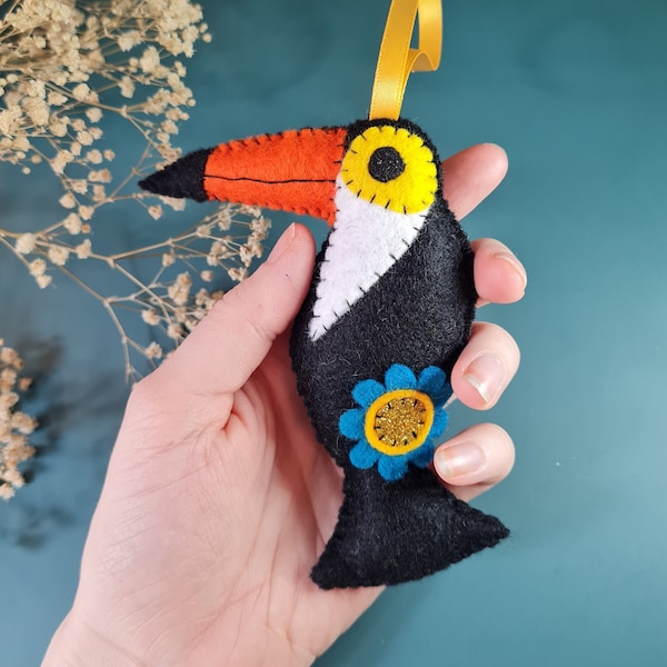 Toucan Handmade Tropical Glitter Felt Hanging Decoration