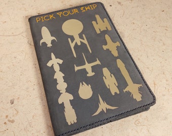 Scifi ships notebook, Sci-fi inspired notebook, leather notebook, unique notebook, choose your ship notebook, geek notebook, scifi films