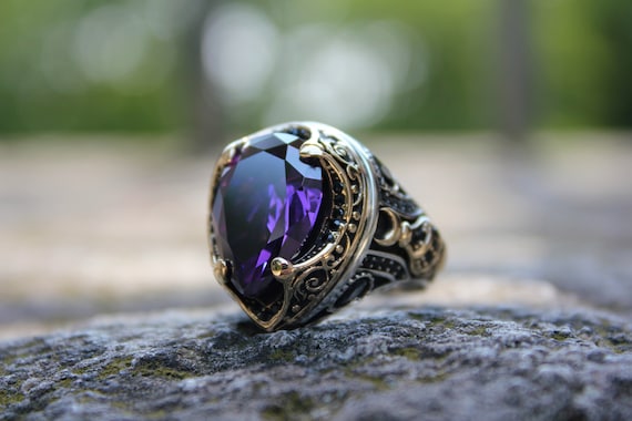 Amazon.com: 18 Carat Deep Purple Amethyst Sterling Silver 925 Handmade Mens  Channel Set Ring Gift for Him Birthday Ring (4.25) : Handmade Products