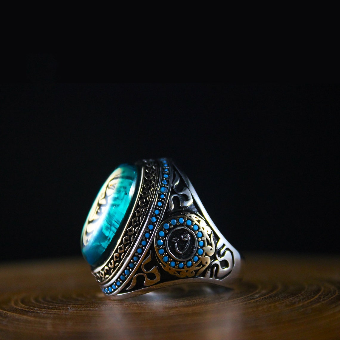 Mens Arabic Gemstone Ring Handmade Engraved Silver Ring With Etsy