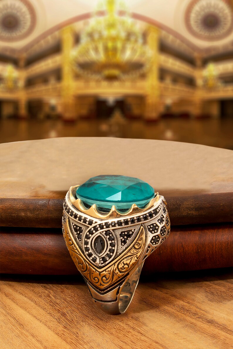 Gift for HimHer Onyx Ottoman Artwork Handmade Engraved Silver Ring With Stones 925 Turkish Sterling Silver