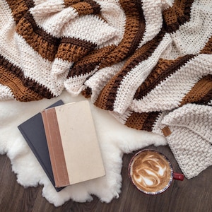 Crochet Caramel Latte Blanket Pattern PDF - Aran Yarn, Advanced Beginner, Reversible & Textured